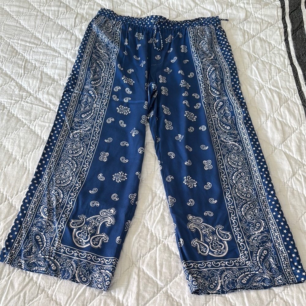 Polo Ralph Lauren Blue Paisley Wide Leg Pants